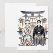 神道式結婚式の花嫁と花婿の招待状 セーブザデート (正面/裏面)
