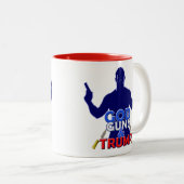 神銃および切札の赤白青の2017年のコーヒーカップ ツートーンマグカップ (正面右)