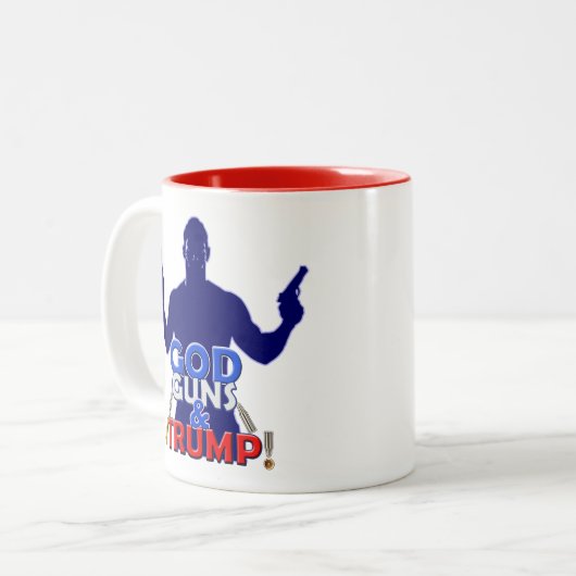 神銃および切札の赤白青の2017年のコーヒーカップ ツートーンマグカップ (正面左)