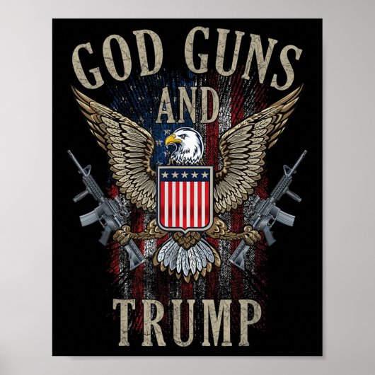 神銃とトランプ第2修正国旗Ar15 ポスター (正面)