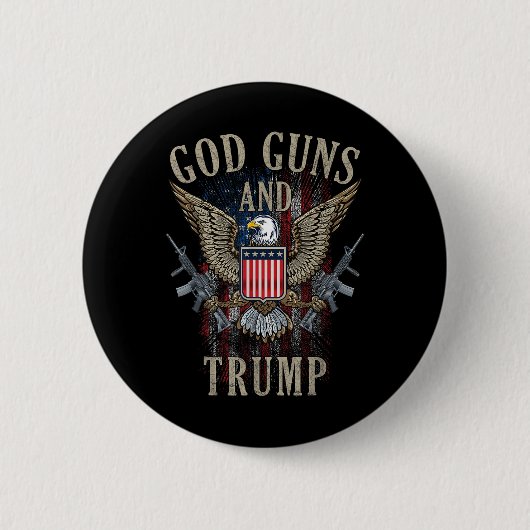 神銃とトランプ第2修正国旗Ar15 缶バッジ (正面)