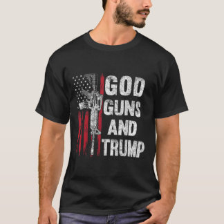 神銃とトランプ第2修正国旗Ar15 Tシャツ