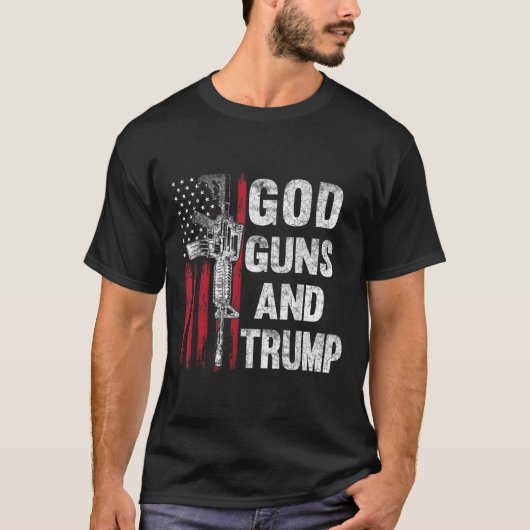 神銃とトランプ第2修正国旗Ar15 Tシャツ (正面)