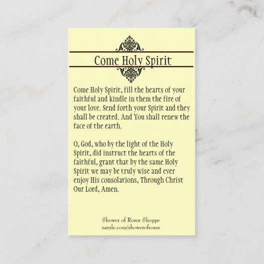 神霊の確認の祈りの言葉の神聖なカードを来て下さい 名刺 (裏面)