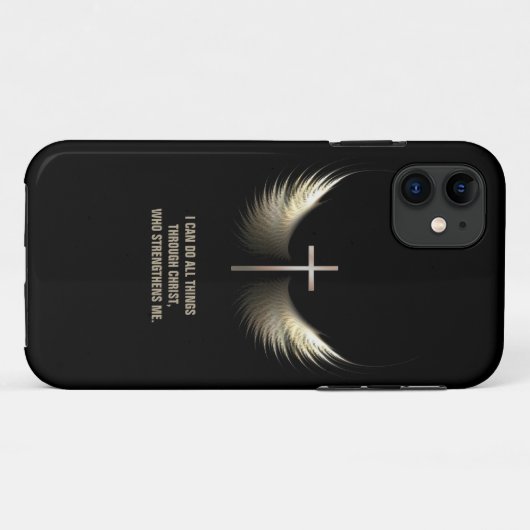 神霊の翼およびキリスト教の十字のパーソナライズ Case-Mate iPhoneケース (裏面(横))