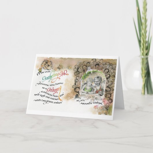 神/おばあちゃん、折り畳みグリーティングカード、5"x7" カード (正面)