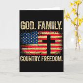 神 国家 家族 自由 アメリカ国旗 十字架 カード (黄色い花)