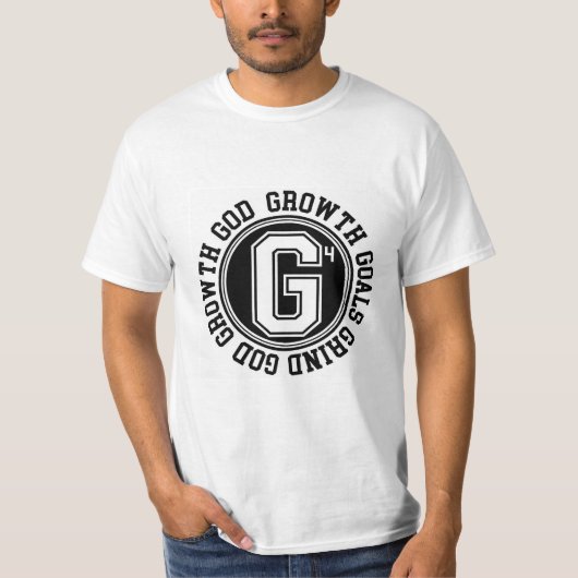 神、成長、ゴール、紋章を挽く Tシャツ (正面)