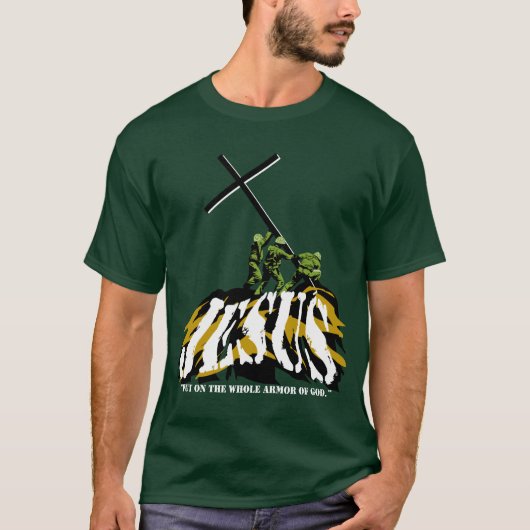 神、深緑色のTシャツの全装甲 Tシャツ (正面)