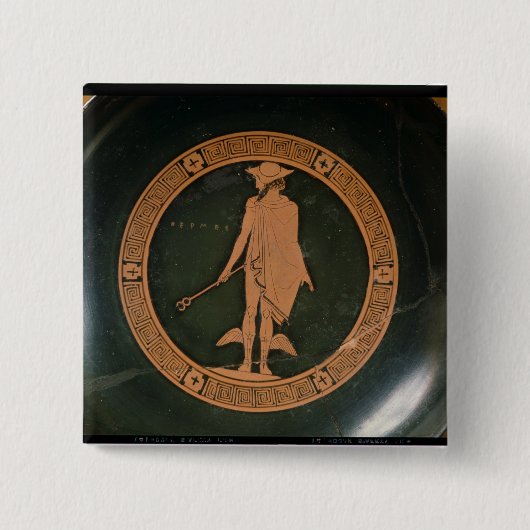 神Hermesを描写するギリシャの赤姿のコップ 缶バッジ (正面)