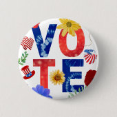 票カラフルアメリカ国旗のイーグルの花（白） 缶バッジ (正面)