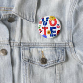 票カラフルアメリカ国旗のイーグルの花（白） 缶バッジ (インサイチュ)