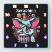 祭りでゾウが太鼓を打つ スクエア壁時計 (正面)