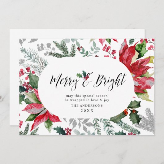 祭りのようなクリスマスのイメージを演出する、ポインセチアとクリスマスミストルートの写真 シーズンカード (正面/裏面)