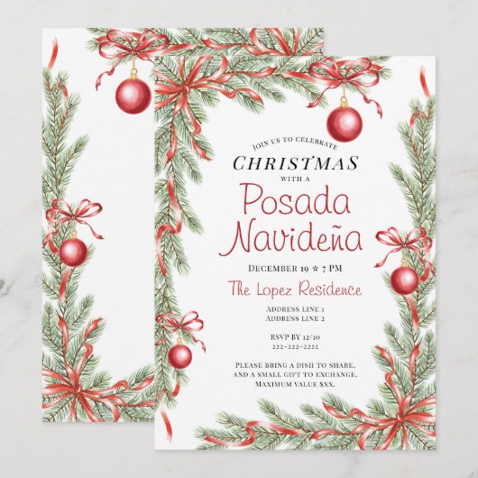 祭りのクリスマスオーナメント メキシコのポサダ・ナビデーニャ 招待状 (正面/裏面)