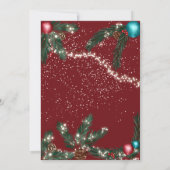 祭りのクリスマス ライト 松の枝 雪 赤 招待状 (裏面)