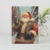 祭りのサンタがシャンパンで祝う カード (スタンド正面)