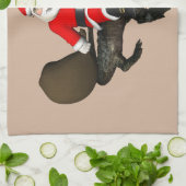 祭りのサンタクロースがワニに乗っている キッチンタオル (折り畳み)