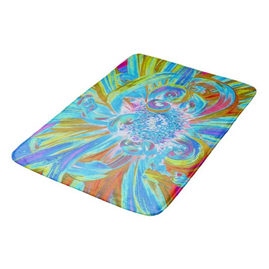 祭りのチャルトリューズとブルーのダリアの花の花弁 バスマット (アングル)