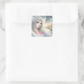 祭りの白い水彩画のような儚い雪の天使 スクエアシール (バッグ)