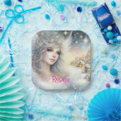 祭りの白い水彩画のような儚い雪の天使 ペーパープレート (パーティー)