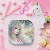 祭りの白い水彩画のような儚い雪の天使 ペーパープレート (パーティー)