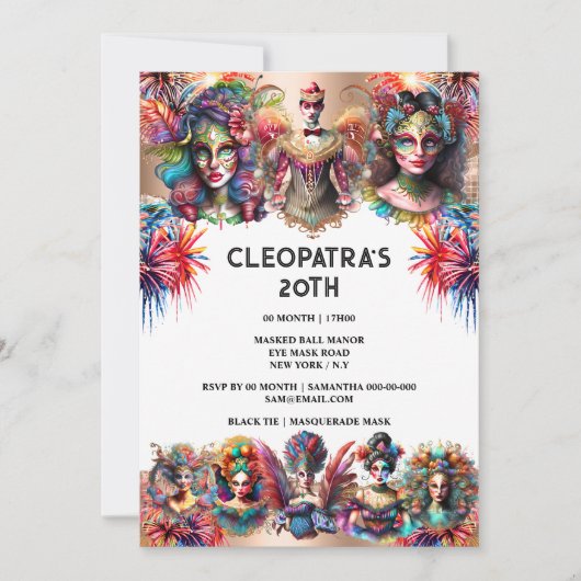 祭りの華やかな女性花火師サーカスカーニバル 招待状 (正面)