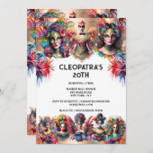 祭りの華やかな女性花火師サーカスカーニバル 招待状 (正面/裏面)