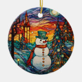 祭りの雪だるま ステンドグラス クリスマス セラミックオーナメント (正面)