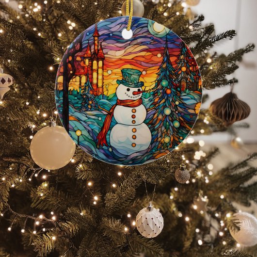 祭りの雪だるま ステンドグラス クリスマス セラミックオーナメント