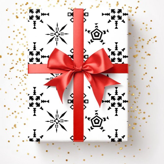 祭りの黒と白の雪の結晶クリスマス ラッピングペーパー