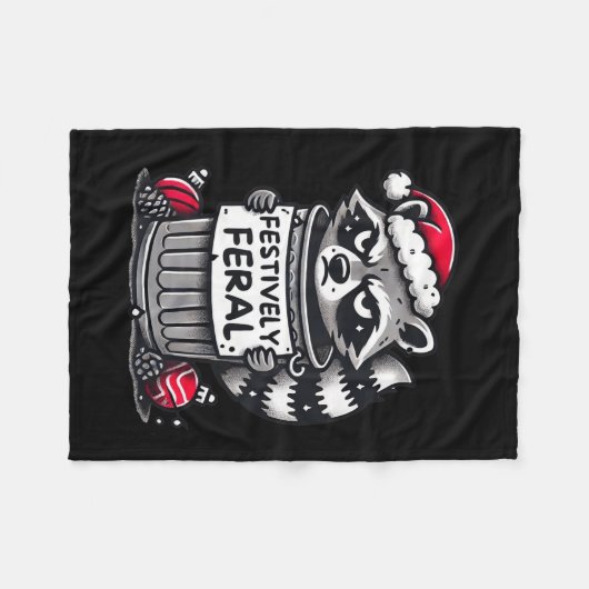 祭りフェラルラクーンクリスマスおもしろいホリデーアン フリースブランケット (正面(横))