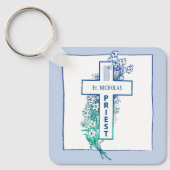 祭司十字パーソナライズされた花 キーホルダー (正面)