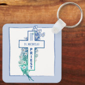 祭司十字パーソナライズされた花 キーホルダー (裏面)