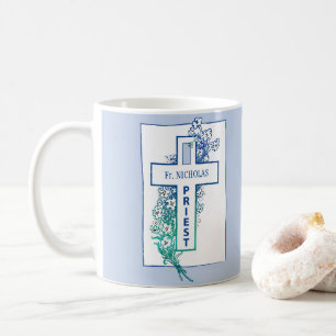 祭司十字パーソナライズされた花 コーヒーマグカップ