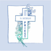 祭司十字パーソナライズされた花 シール (正面)