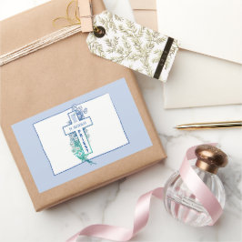 祭司十字パーソナライズされた花 長方形シール