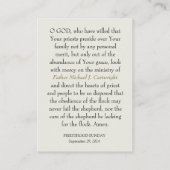 祭司日曜日パーソナライズされた祈りの言葉カード プレイスカード (裏面)