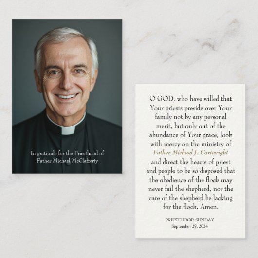 祭司日曜日パーソナライズされた祈りの言葉カード プレイスカード (正面/裏面)