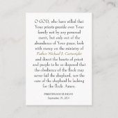 祭司日曜日パーソナライズされた祈りの言葉カード プレイスカード (裏面)