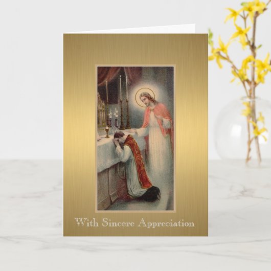 祭壇でカトリックの司祭ありがとう カード (黄色い花)