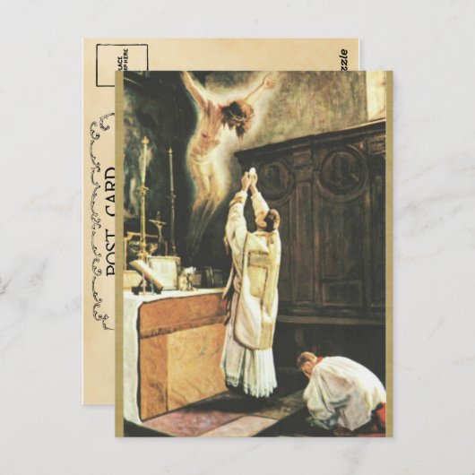 祭壇でミサを供えるカトリックの司祭 ポストカード (正面/裏面)