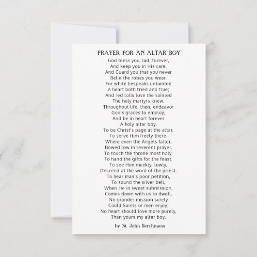 祭壇で少年によるカトリックの宗教的な祈り 招待状 (裏面)