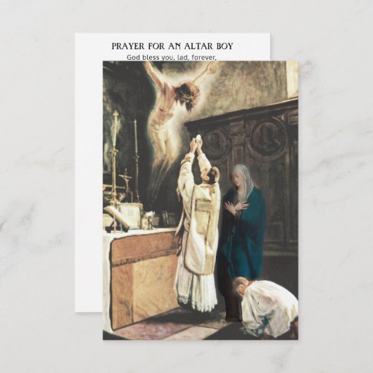 祭壇で少年によるカトリックの宗教的な祈り 招待状 (正面/裏面)