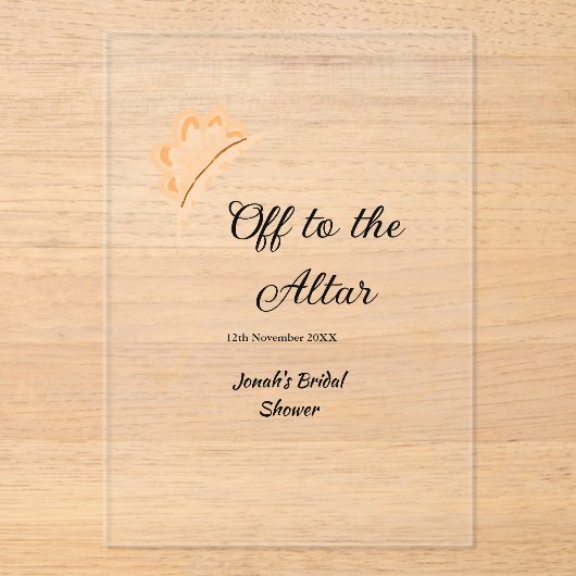 祭壇のオレンジ色の帽子のブライダルシャワー名にオフ アクリル招待状 (正面)