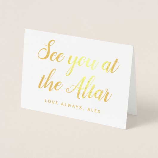 祭壇の花嫁の新郎の結婚式の手紙で会って下さい 箔カード (正面)