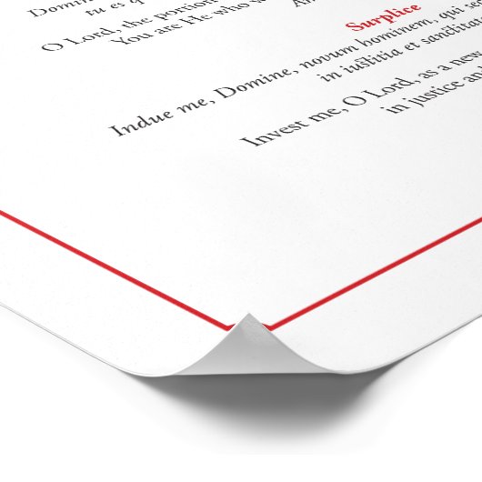 祭壇サーバー用の祈りの言葉の表示(Cassock) ポスター (角)