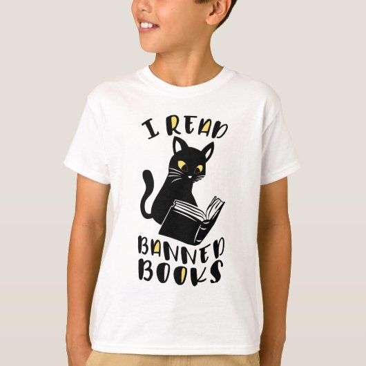 禁止された本を読む猫 Tシャツ (正面)