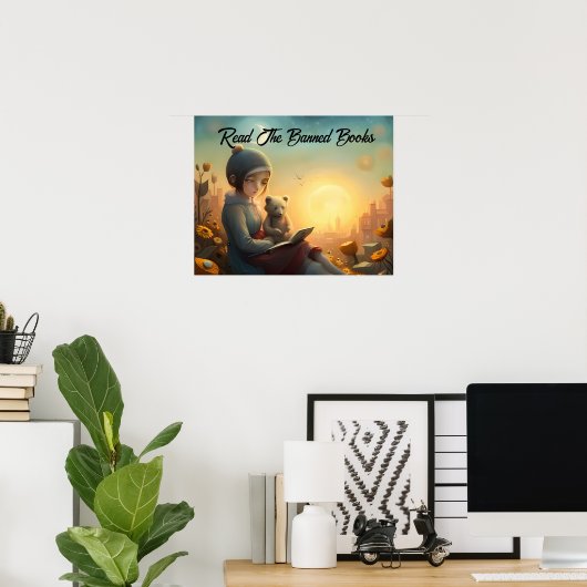 禁止読書籍の女の子とベアー読ズ ポスター (ホームオフィス)