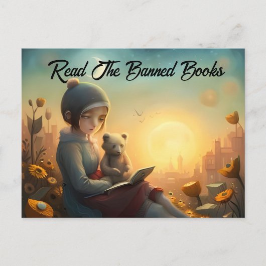禁止読書籍の女の子とベアー読ズ ポストカード (正面)